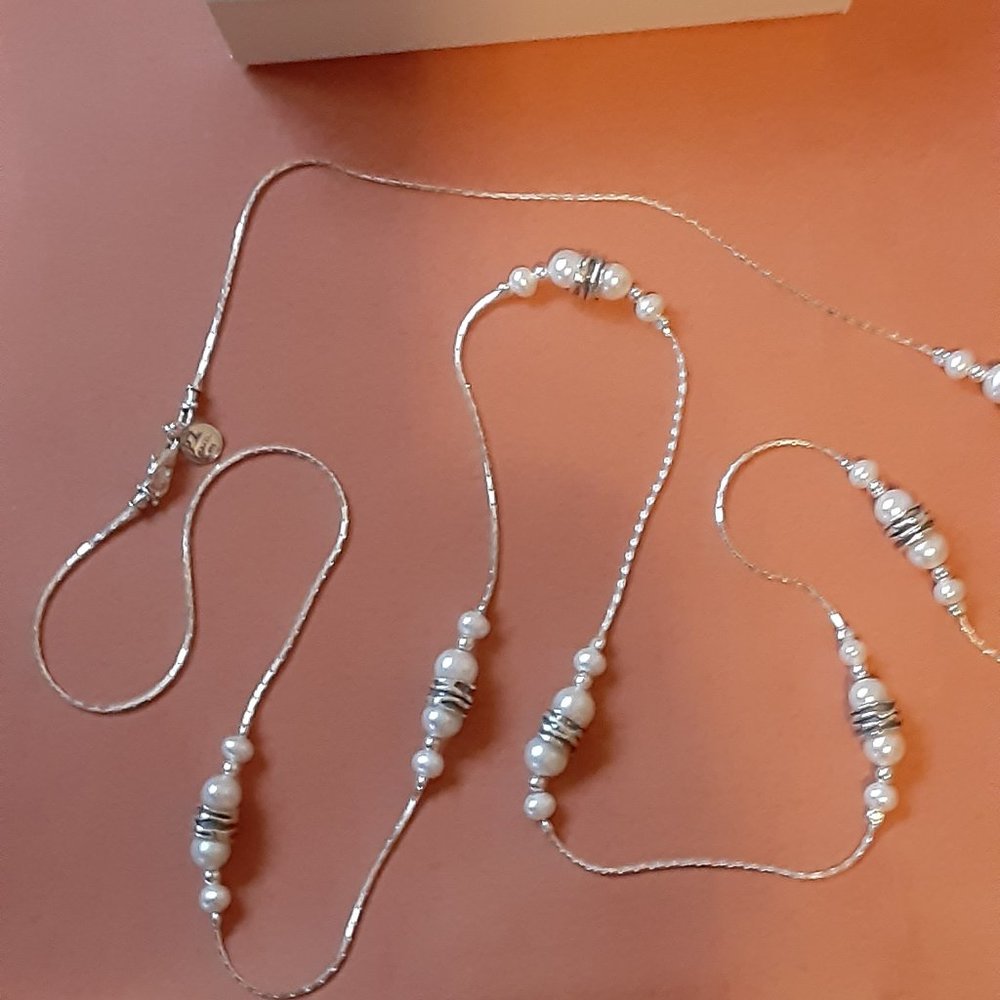 Or Paz Sterling White Cultured Pearl 36" Station Necklace